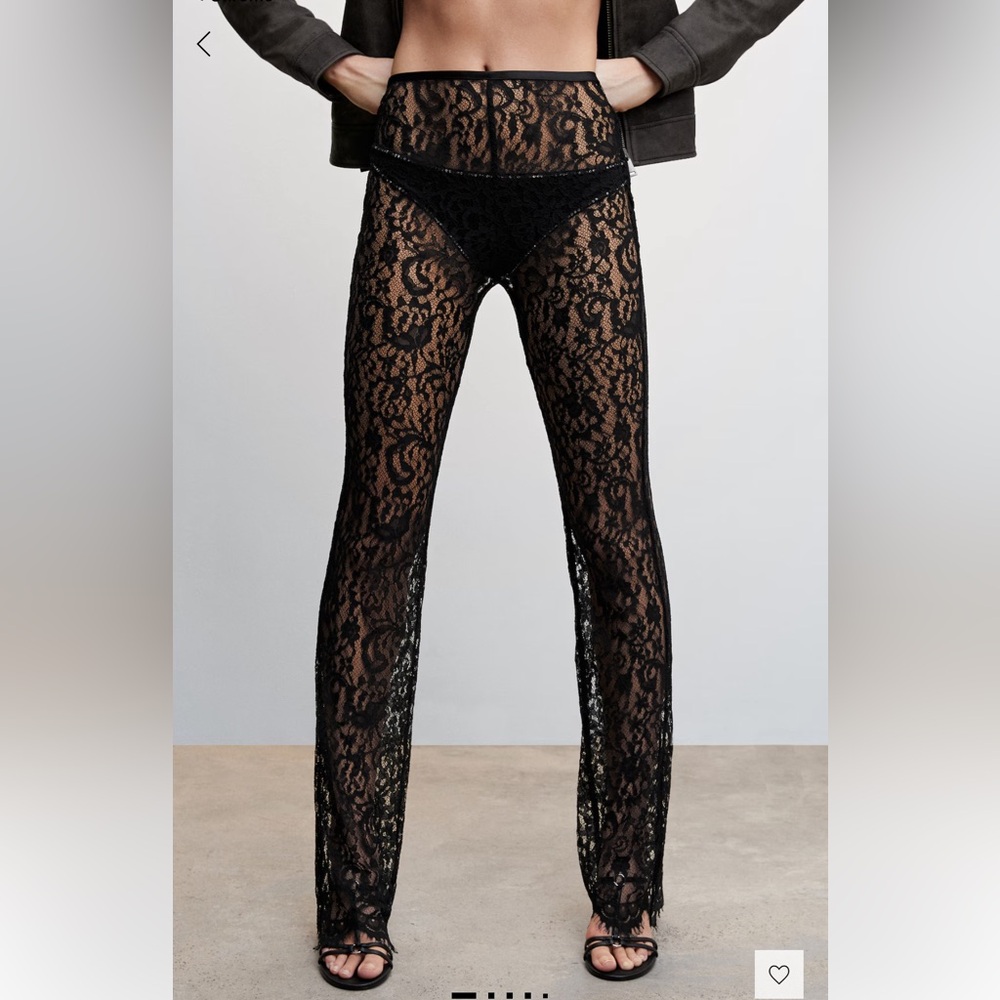 Mango Black Lace Boot Cut Sheer Pants